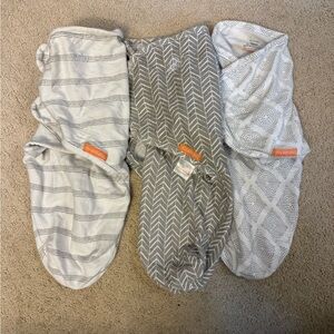 SwaddleMe Newborn Swaddle Bundle (3) Gray Neutral Prints Velcro Sleep Sack